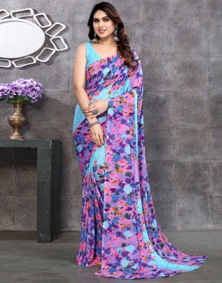 Divastri Geometric Print, Printed Daily Wear Georgette Saree(Blue, Purple)