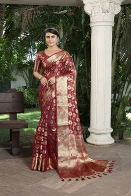 DHRUVIL TEXTILES Self Design Banarasi Organza Saree(Multicolor)