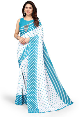 Priyashi Printed, Striped Bollywood Georgette Saree(Light Blue)