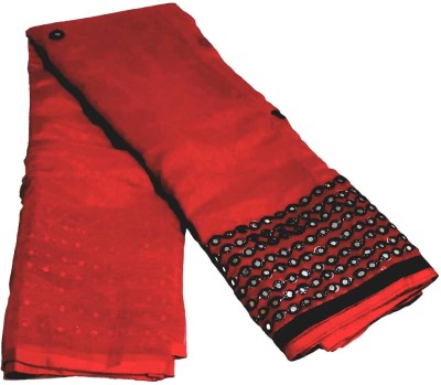 fashweave Embroidered Bollywood Cotton Silk Saree(Red)