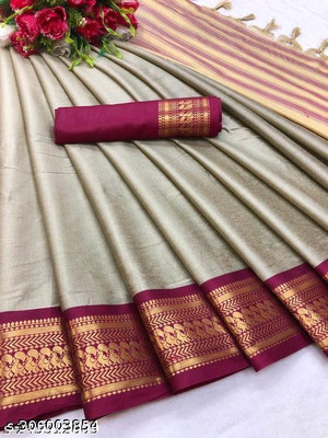 Paithani Woven Kanjivaram Pure Silk Saree(Brown)