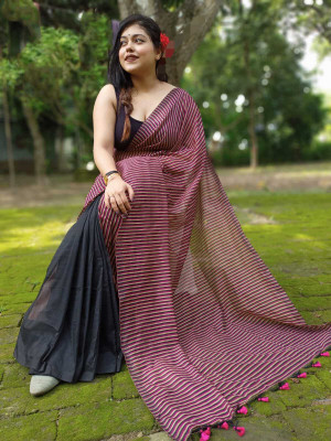 Dutta saree center Printed Bandhani Pure Cotton Saree(Black, Red)