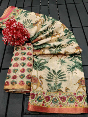 Gajal Printed Kanjivaram Pure Cotton, Cotton Linen Saree(Multicolor)