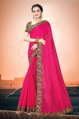 manish Solid/Plain Chanderi Cotton Blend Saree(Pink)