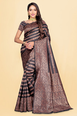 AMRUTKALA SAREES Woven Banarasi Silk Blend Saree(Black)