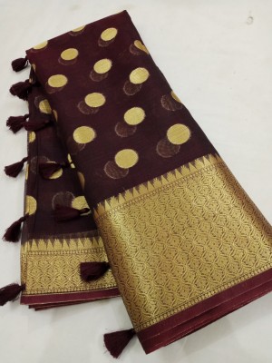 new sarees Woven Bollywood Cotton Blend Saree(Brown)