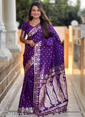 rendol Woven Banarasi Jacquard Saree(Purple)