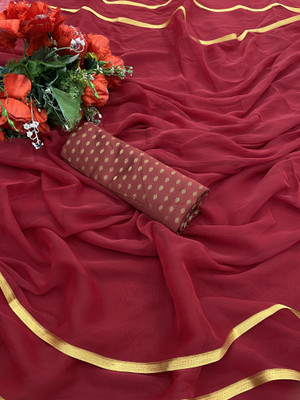 JiproStore Solid/Plain Daily Wear Chiffon Saree(Maroon)