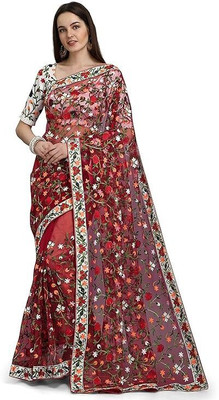 Amreliya Style Embroidered Chanderi Net Saree(White)
