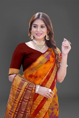 Aarunika LGF Woven Bollywood Organza Saree(Maroon, Yellow)