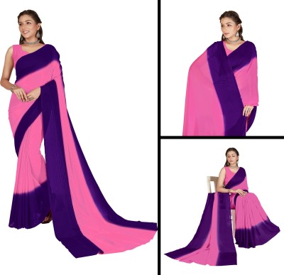 kashvi sarees Color Block Daily Wear Georgette Saree(Purple, Pink)