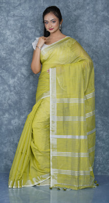tantial Self Design Handloom Cotton Silk Saree(White)