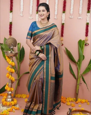SURYATRENDZ Woven Paithani Raw Silk Saree(Multicolor)