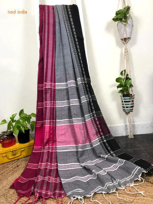 Joyguru Textile Self Design Handloom Pure Cotton Saree(Grey)