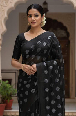 Anugrah Textile Embroidered Banarasi Lycra Blend, Chiffon Saree(Black)