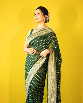 Khodal Zari Work Woven, Self Design Banarasi Pure Silk Saree(Green)