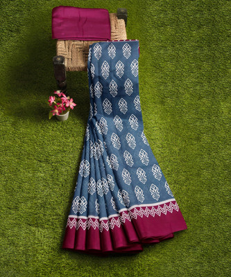LOVWEAR Printed Daily Wear Pure Cotton Saree(Grey, Maroon)