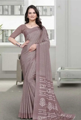 Vini Enterprises Printed, Self Design Daily Wear Crepe Saree(Blue)