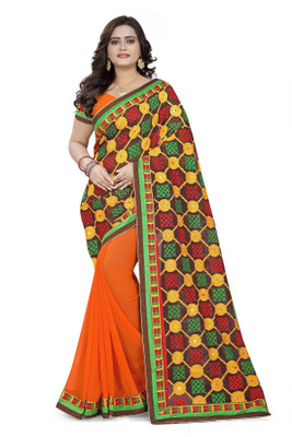 SERONA FABRICS Embroidered Bollywood Georgette Saree(Orange)