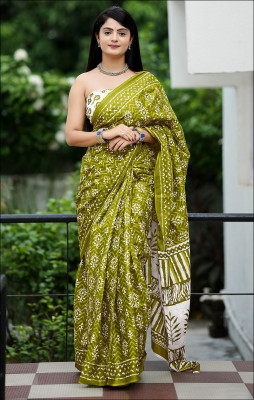 Vishal Corporation Blocked Printed Daily Wear Pure Cotton Saree(Light Green)