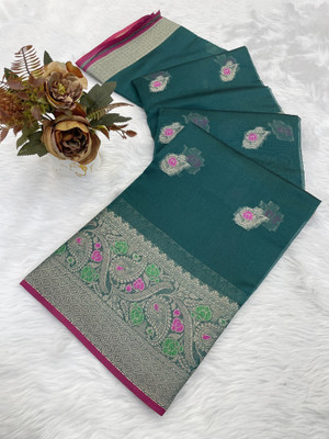 Julee Printed Bollywood Organza Saree(Dark Blue)