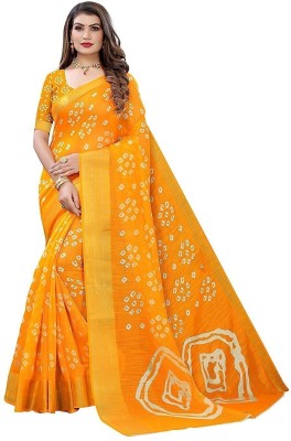 estrella fashion Printed Bandhani Cotton Silk Saree(Yellow)