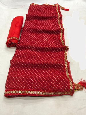 charmie designer Printed Bandhani Georgette Saree(Red)