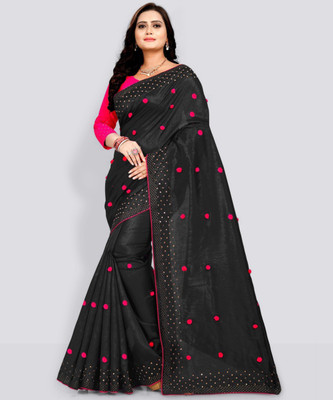 MM VENTURE Self Design Bollywood Silk Blend Saree(Black)