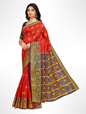 Pari Prints Woven Banarasi Cotton Silk Saree(Red)