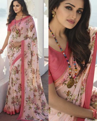 peer store Printed Bollywood Chiffon, Georgette Saree(Pink)