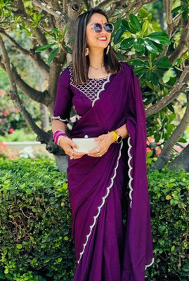 Charmi Fashion Solid/Plain Bollywood Chiffon Saree(Purple)