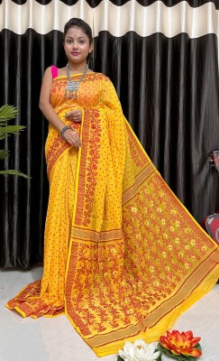 MaSaree Self Design Jamdani Cotton Silk Saree(Yellow)