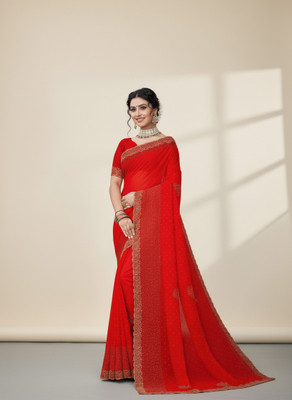 SRAEES Embellished Bollywood Georgette Saree(Red)