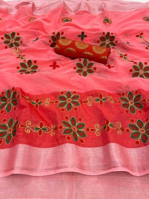 keshav enterprise Embroidered Chanderi Pure Cotton Saree(Pink)