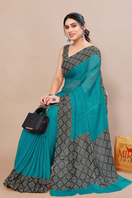 MIRCHI FASHION Printed Daily Wear Chiffon Saree(Blue, Brown)