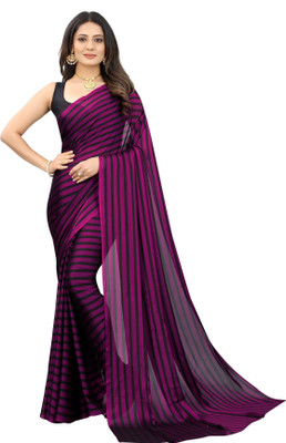RAJESHWAR FASHION Striped Leheria Satin Saree(Purple)
