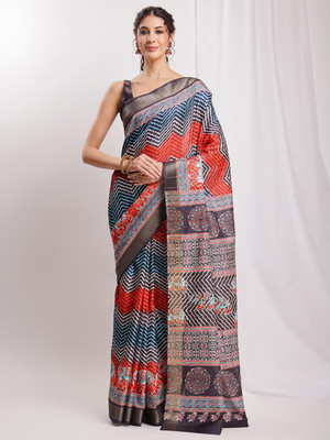 Janasya Printed Bollywood Silk Blend Saree(Multicolor)