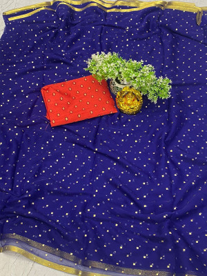 ABRUZZO Polka Print Daily Wear Chiffon Saree(Dark Blue)
