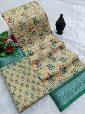 Gajal Digital Print Kanjivaram Pure Cotton, Cotton Linen Saree(Multicolor)