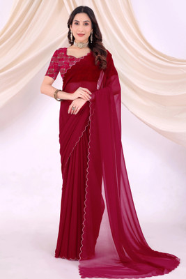 Falessa Solid/Plain Bollywood Georgette Saree(Maroon)