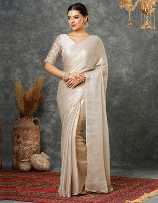 Sangria Dyed, Embellished Bollywood Georgette Saree(Beige)