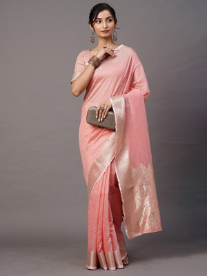 Tasrika Woven Tant Linen Saree(Pink)