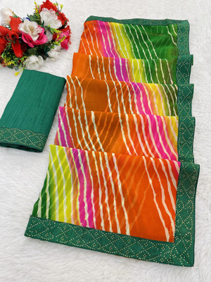 womensaree Printed Leheria Georgette Saree(Green)