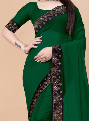 Heturaj fashion Self Design Bollywood Georgette Saree(Green)