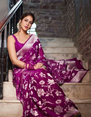 Satrani Embellished, Paisley, Checkered, Color Block Bhagalpuri Silk Blend, Jacquard Saree(Purple)