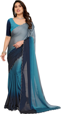 NIRMOHIFASHION Solid/Plain Bollywood Pure Silk Saree(Dark Blue)