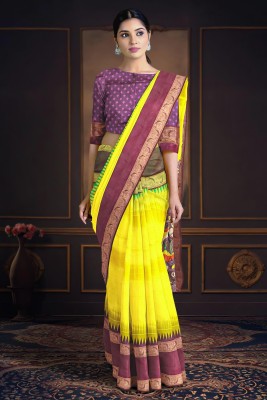 Kalamandir Printed Bollywood Silk Blend Saree(Yellow)