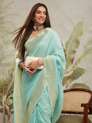 Rachna Solid/Plain Chanderi Cotton Blend Saree(Green)