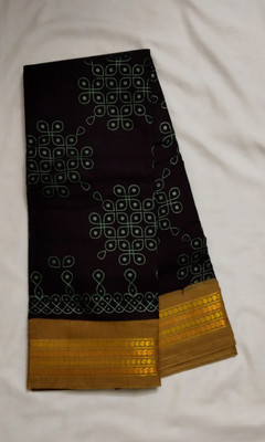 New Alankar sarees Printed Handloom Handloom Pure Cotton Saree(Black)