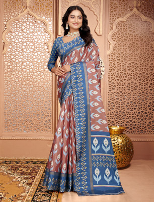 MAANVIT Printed Kanjivaram Pure Cotton, Cotton Silk Saree(Maroon, Blue)